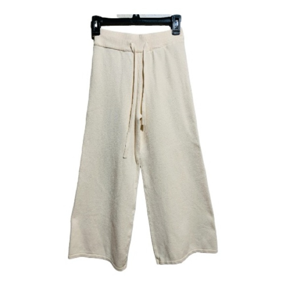 Cream Wide-Leg Knit Casual Cropped Pants Size Small
